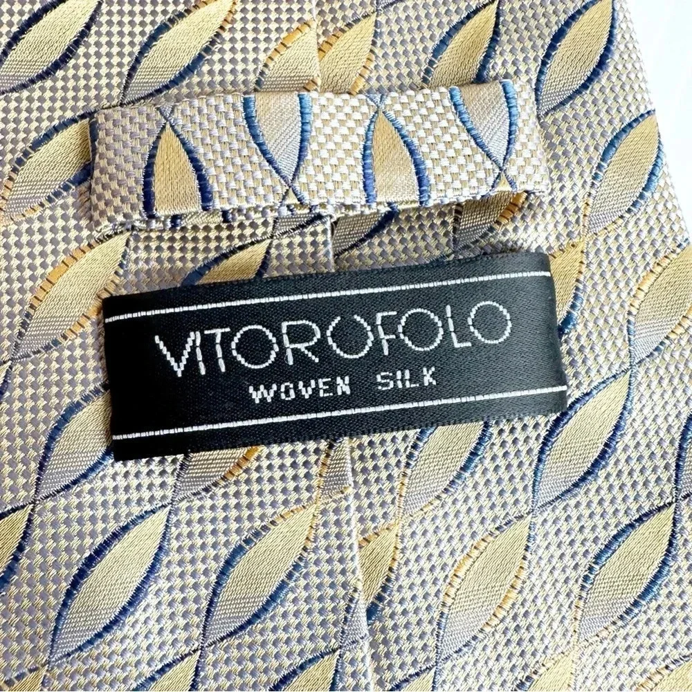 Vitorofolo Silk Tie Gold and Blue Geometric Print